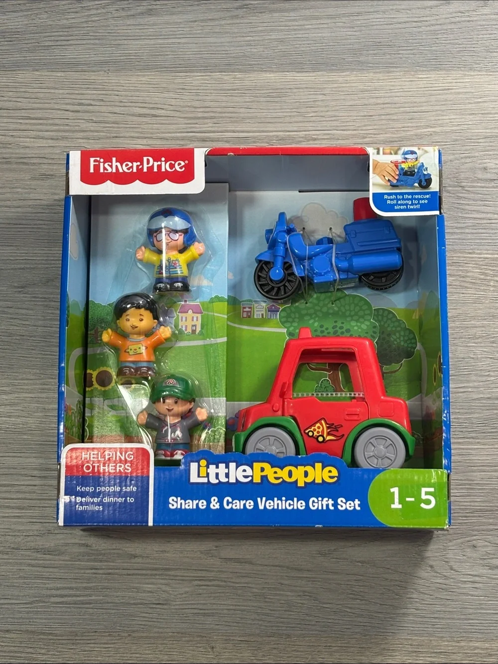 Fisher Price Little People Share & Care Police Cycle Pizza Car Vehicle Gift Set